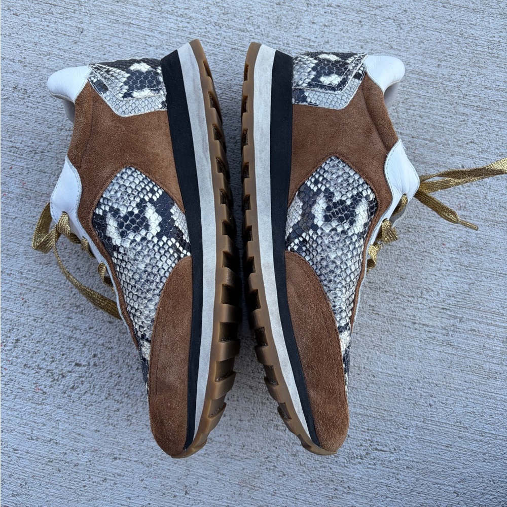 Veronica Beard Snake Print Suede Sneakers Womens 9.5 Brown Leather Lace Up